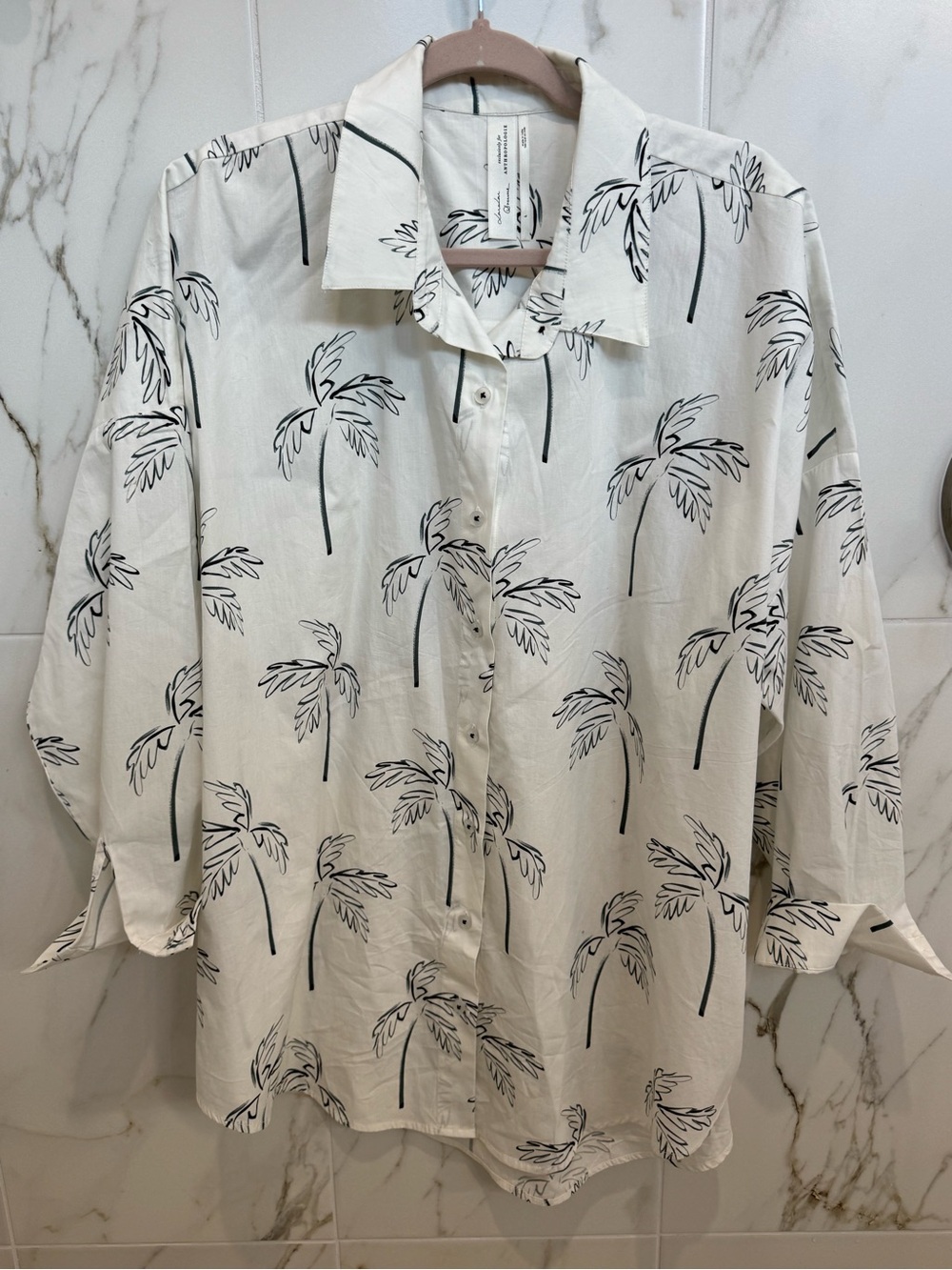 Anthropologie Women's White Palm-Print Button-Up Shirt